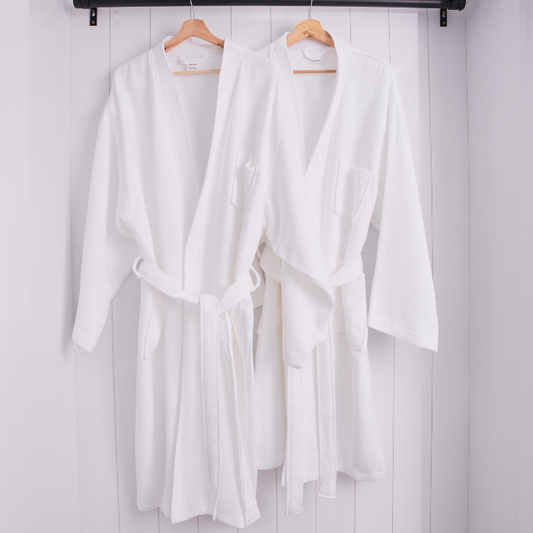 Bata Waffle Afelpado Blanco 100% Algodón