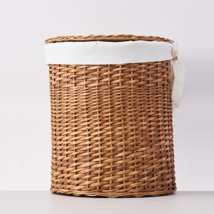 Cesto Tejido Premium Nogal con tapa y forro de Lona