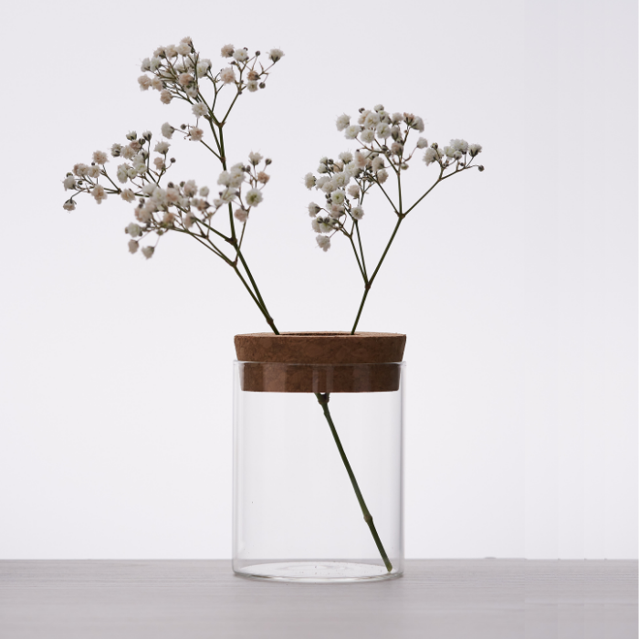 Florero de Vidrio Circular Small con Tapa de Corcho