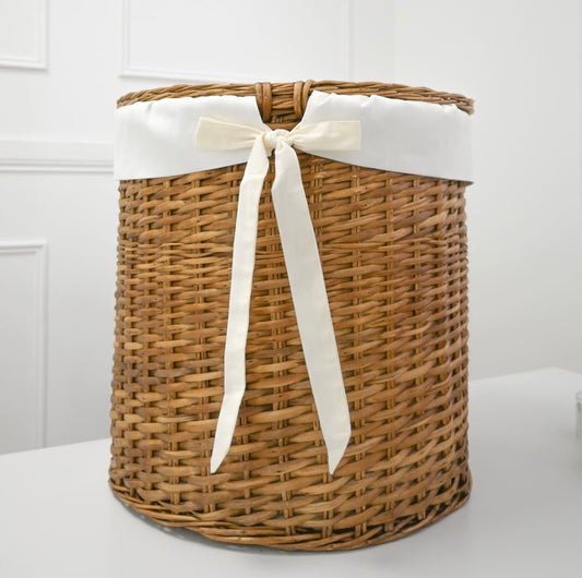 Cesto Tejido Premium XL Nogal con tapa y forro de lona