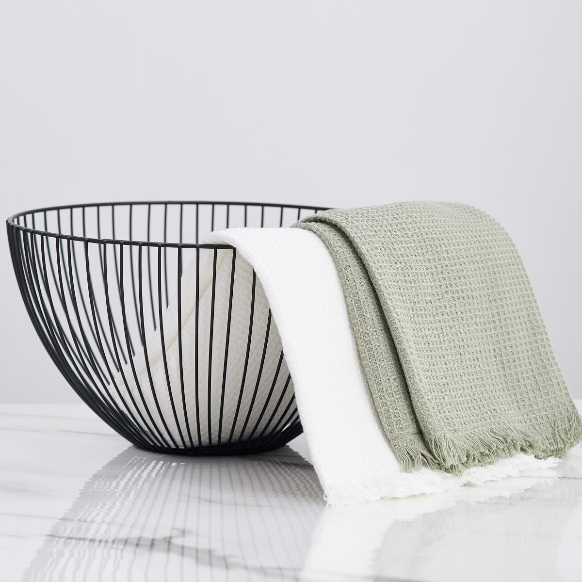 Secador Wafle Blanco y Verde con Flecos (Pack de Dos)